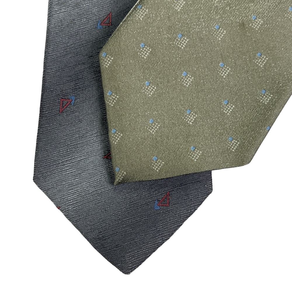 Cappuccino Alfani Neckwear Bundle of Two Men's Geometric Ties Silver Sage Green